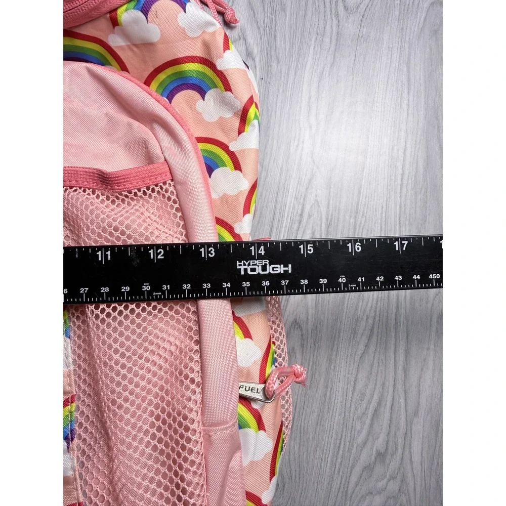 Fuel Rainbow Cloud Print Backpack Pink School Bag with Mesh Pockets and Buckle